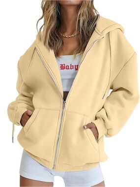 New Automet Yellow Fleece Lined Hoodie Zip Down Jacket L NWT